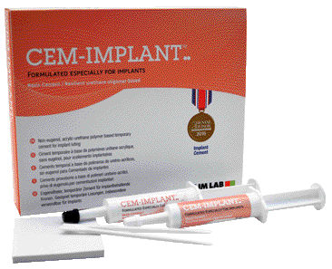 CEM IMPLANT Confezione pasta-pasta da 20 ml: 1 siringa base da 10 ml, 1 siringa catalizzatore da 10 ml, 1 blocco per impasti e 25 spatole per miscelazione