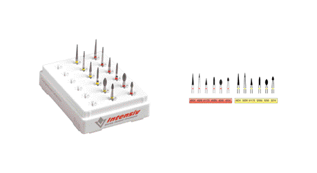 COMPOSHAPE SELECTION Prof. Lutz per FG Confezione da 12 frese (6 anello rosso da 40 Î¼m e 6 anello giallo da 15 Î¼m).