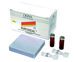 AUREOSEAL M.T.A. Confezione da 2 g: 5 flaconcini monodose di polvere da 0,40 g cad., 5 contenitori di acqua distillata sterile da 0,6 ml cad. con dosatore ed accessori