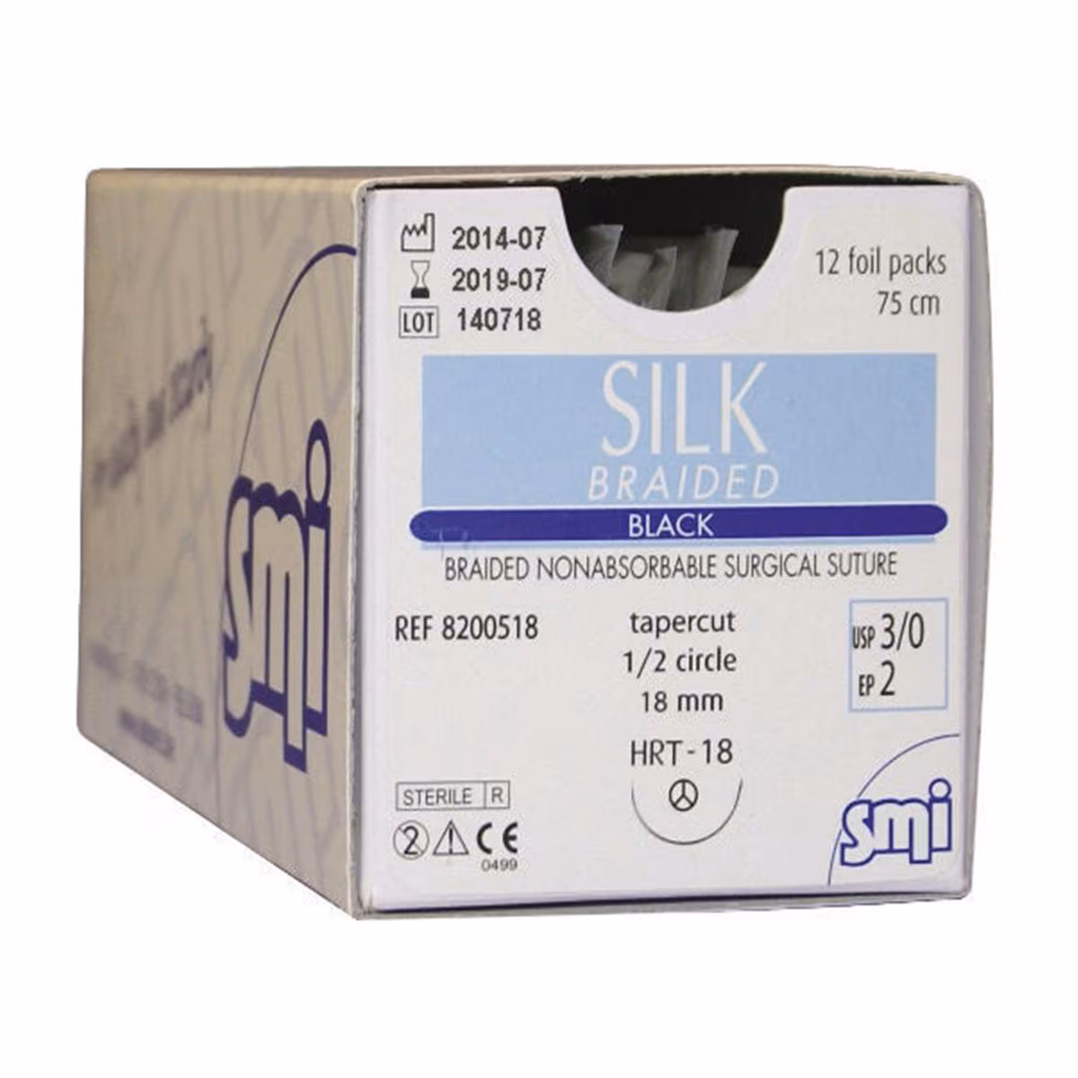 SUTURE SETA - DORSO TAGLIENTE 3/8 DI CERCHIO - 12 PZ AGO DS 19 mm - CALIBRO 4/0-EP 1,5-Filo 75 cm